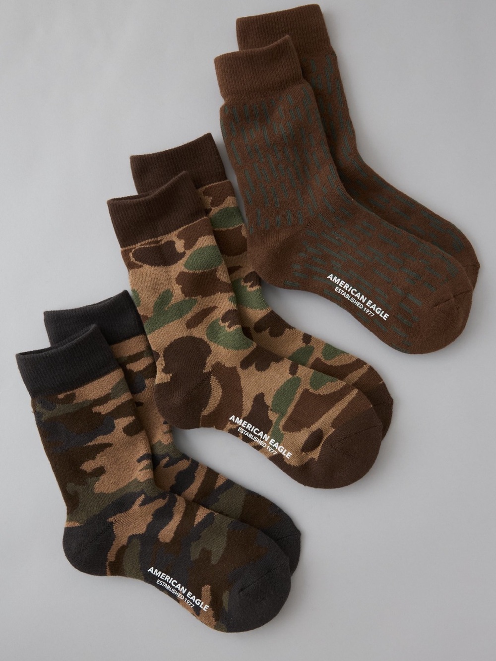 American Eagle Outfitters Brown & Camouflage Crew Sock 3-Pack